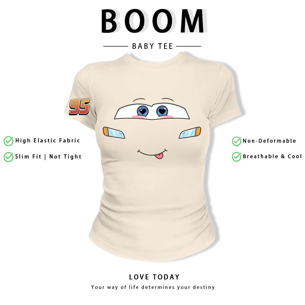 BOOM Áo Baby Tee Nữ Cotton Ôm Body-Áo Thun Ngắn Tay Y2K In Hình PhongCách Mùa Hè, Cổ Tròn Hàng Đầucách hàn quốc phongC12