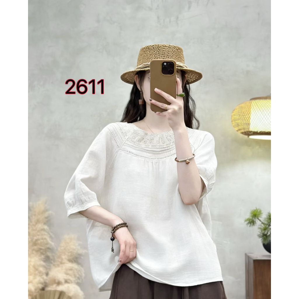 Áo sơ mi nữ cổ tròn dáng rộng, phù hợp đa dạng phong cách