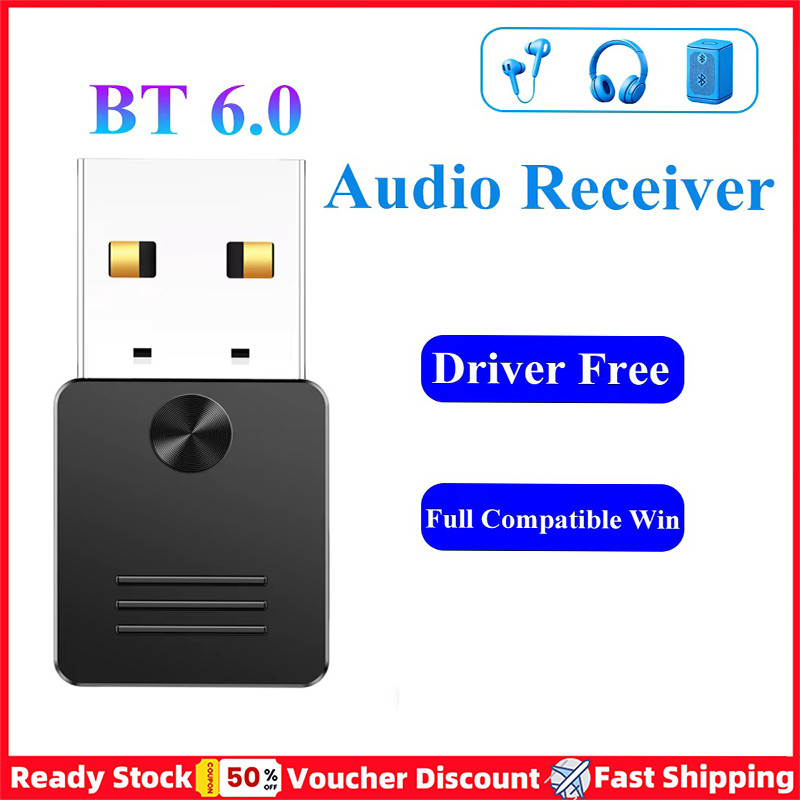 [Sẵn sàng] Bộ thu âm thanh không dây Bluetooth 6.0 USB Dongle Trình điều khiển miễn phí Bộ chuyển đổi nhạc Bluetooth cho tai nghe loa Bluetooth