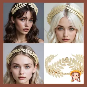 Đầu băng phù thủy Halloween với charm laurus vàng, phong cách cô dâu Hy Lạp