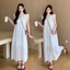 Trang phục bà bầu mùa hè màu trắng rỗng Váy bay nhỏ