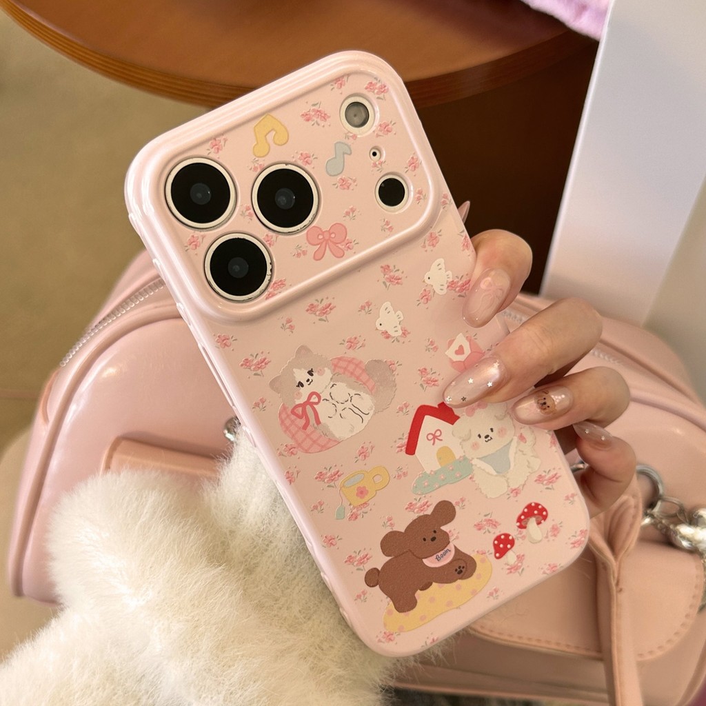 Ốp điện thoại hình động vật hoạt hình hoa hồng phong cách Hàn Quốc iphone17pro max 15 vỏ mềm chống sốc