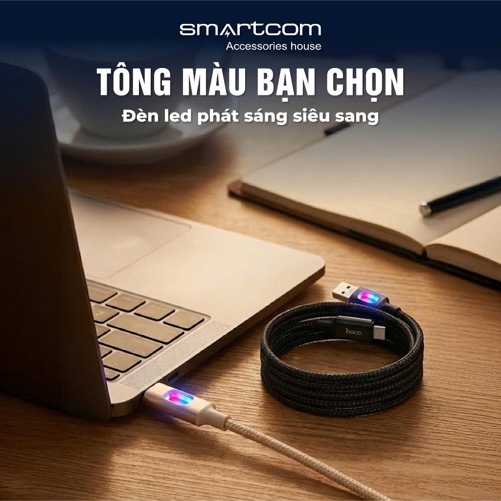 Dây cáp sạc nhanh ip cao cấp U144 Hoco chính hãng - có hệ thống đèn led báo sạc an toàn BH 6 tháng