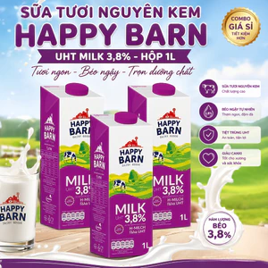 Sữa tươi Nguyên Kem Happy Barn 3,8% 1L Thơm Ngon, Nguyên Liệu Pha Chế Chuẩn Vị