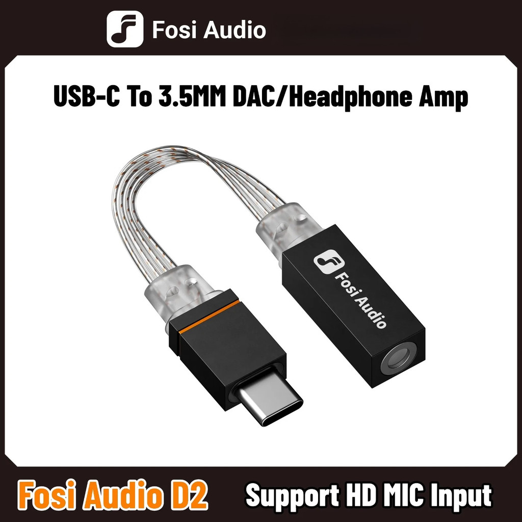 Bộ khuếch đại tai nghe Fosi Audio D2 DAC Nhôm USB-C sang 3.5mm Hỗ trợ đầu vào MIC CX31993 Chip Type-C