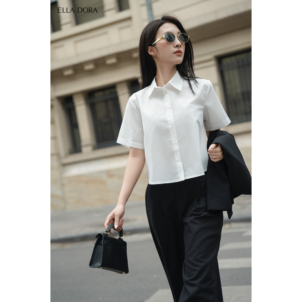 Áo sơ mi nữ ELLA DORA croptop tay ngắn dáng basic hiện đại thanh lịch phong cách công sở [SM149]