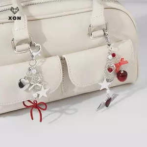 Túi móc khóa nơ trái tim đỏ thời trang Mặt dây chuyền dễ thương Đơn giản tình yêu Nơ Móc khóa Quà tặng trang trí treo Bapa tinh tế [Mina]