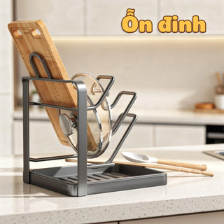 Giá đỡ nắp bằng thép Carbon Nhà bếp Quầy sắp xếp Khay nhỏ giọt 2 tầng Tiết kiệm không gian Giá đỡ nắp nồi