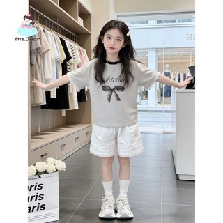 Bộ đồ bé gái kẻ sọc áo ngắn tay quần short - set in nơ dễ thương mặc hè