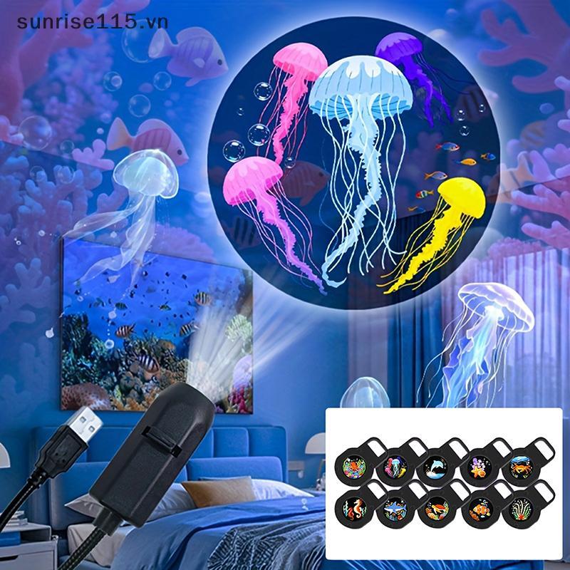 Đèn chiếu LED USB SRVN Máy chiếu cuộc sống đại dương xoay 360 độ Đèn ngủ phòng ngủ sáng tạo dành cho trẻ em Quà tặng.