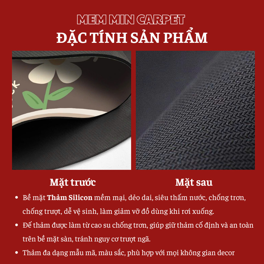 (TH119) Thảm Chùi Chân Silicon MemMinCarpet Siêu Thấm Nước, Mềm, Êm, Chống Trượt Kt 40x60cm