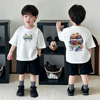 (Từ 1-12 tuổi) Áo thun ngắn tay trẻ em, Áo thun in hình hoạt hình Block Man cho bé trai, Áo cổ tròn