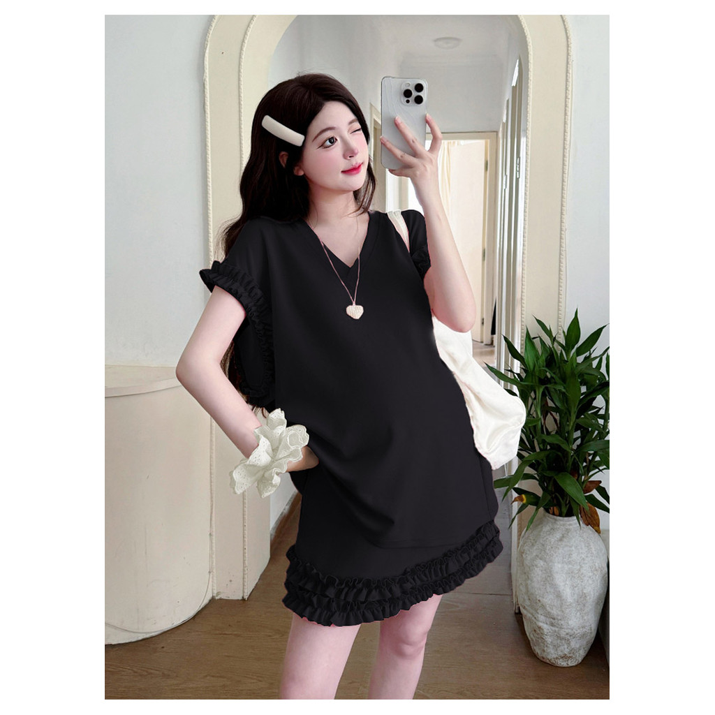 Bộ đồ bà bầu gồm váy vest ren mùa hè và bộ đồ hai mảnh ngắn tay