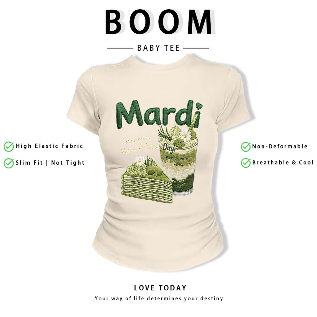 BOOM Áo Baby Tee Nữ Cotton Ôm Body-Áo Thun Ngắn Tay Y2K In Hình PhongCách Mùa Hè, Cổ Tròn Hàng Đầucách hàn quốc phongA36