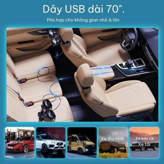 Quạt USB 2 đầu ô Tô, 3 Tốc độ Xoay 360°, Dùng Ghế Sau & Gia đình