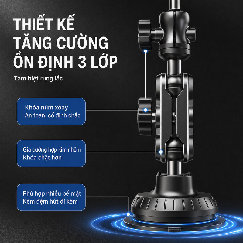 Giá Đỡ Điện Thoại Xe Hơi Cao Cấp – Hút Kính Hợp Kim, Xoay 360°, Thích Hợp Livestream, Quay Video Chụp Ảnh