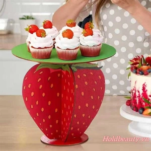 Đế bánh dâu tây bằng gỗ Trang trí hình trái cây Hộp đựng bánh Cupcake sinh nhật Đồ dùng dự tiệc