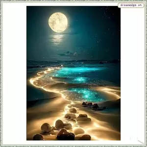 "Beach Moonlight" Tranh bố trí đầy đủ 30 X 40 cm Trang trí tường 30X40cm Không có khung