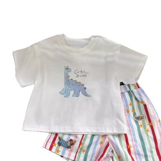 Mùa Hè Bé Trai Hoạt Hình Khủng Long Tay Ngắn Trẻ Em Dễ Thương In Hình Nửa Tay Top
