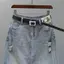Váy Denim lưng cao hoài cổ cổ cổ điển dành cho nữ Mùa hè Phong cách mới Viền mông rách giữa dài