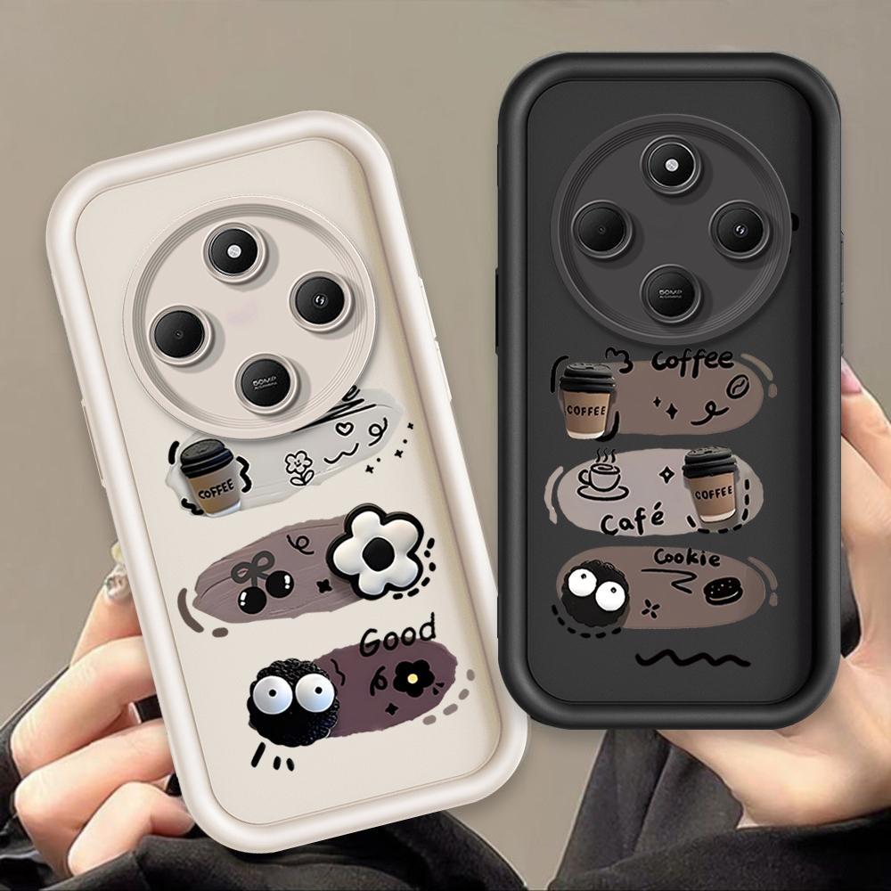 Ốp Lưng Cho Redmi 14C POCO C75 A4 Hoạt Hình Silicon Mềm Vỏ Điện Thoại TPU Đen Bóng Than Thiên Thần Mắt Chống Sốc Ốp Lưng