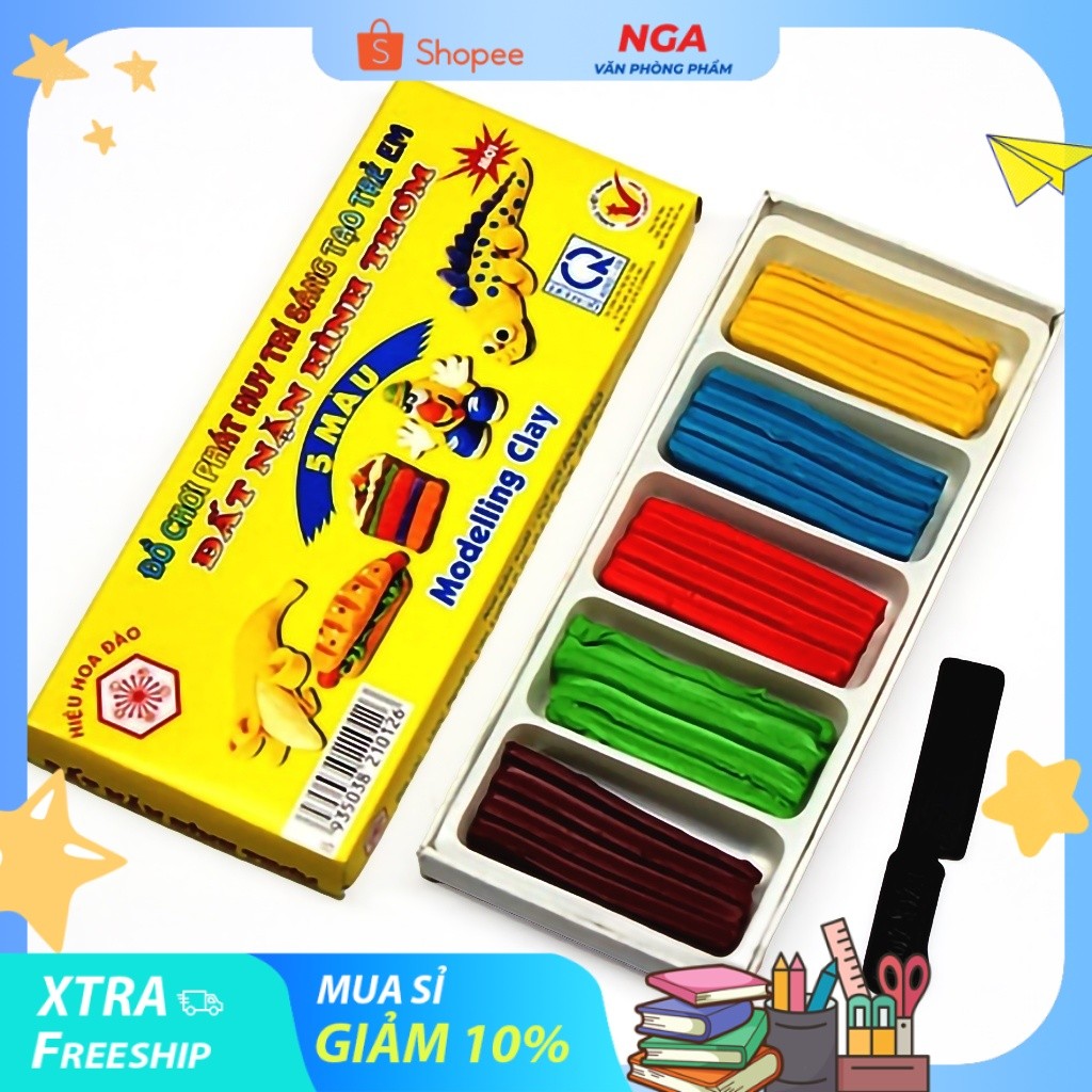 [COMBO 2 HỘP] Đất nặn, hộp đồ chơi đất sét HADA, 5 màu