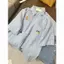 Áo sơ mi ngắn tay thêu kẻ sọc hoạt hình màu xanh lam dành cho nữ Áo sơ mi phong cách Preppy POLO Top