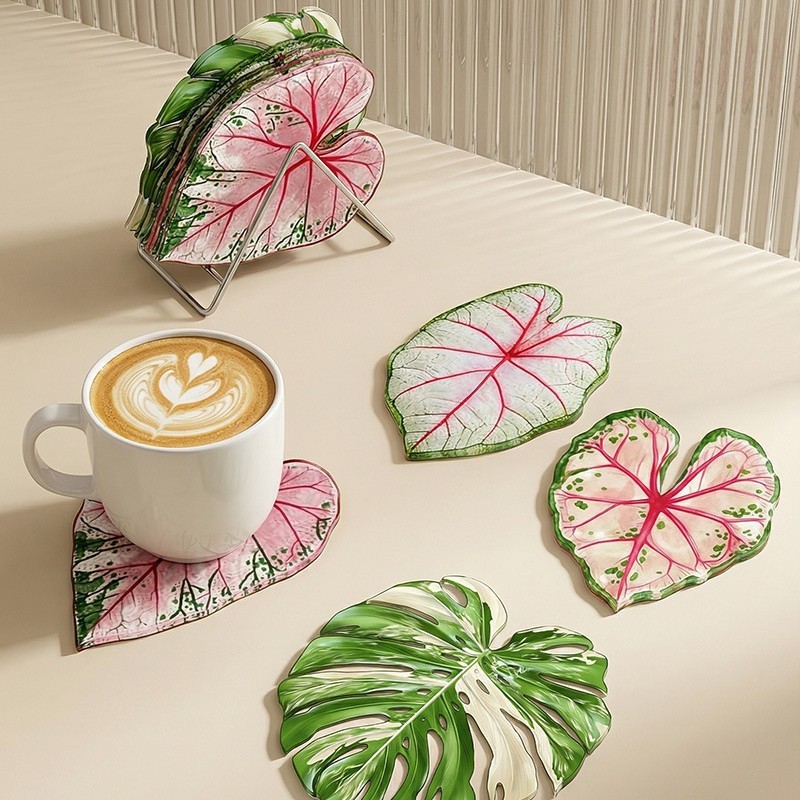 Ins Thực Vật Nhiệt Đới Acrylic Coaster Thực Tế Ngoại Hình Song Song Cách Nhiệt Chống bỏng Dễ Dàng Vệ Sinh Acrylic Coaster