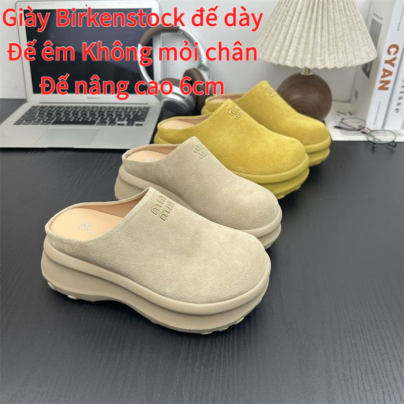 【✨Spot】Giày Birkenstock đế dày Đơn giản Đế êm Mũi tròn Đế nâng cao 6cm Không mỏi chân Đi làm Giày nữ