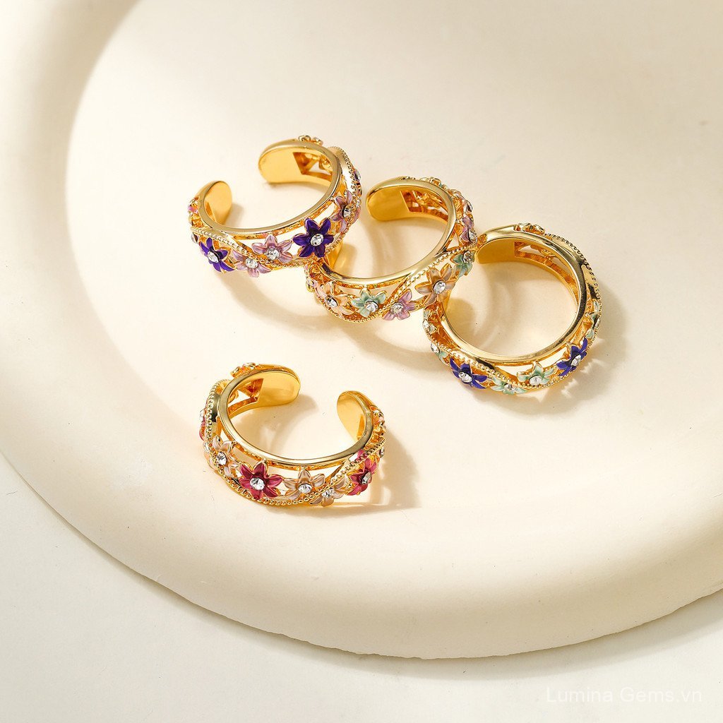 Cloisonne Thủ Công Rỗng Khắc Nghệ Thuật Nhẫn Bán Chạy Mới Phong Cách Trung Hoa Phong Cách Trung Hoa Quốc Quốc Gia Hợp Thời Trang Men Màu Tranh Nhẫn