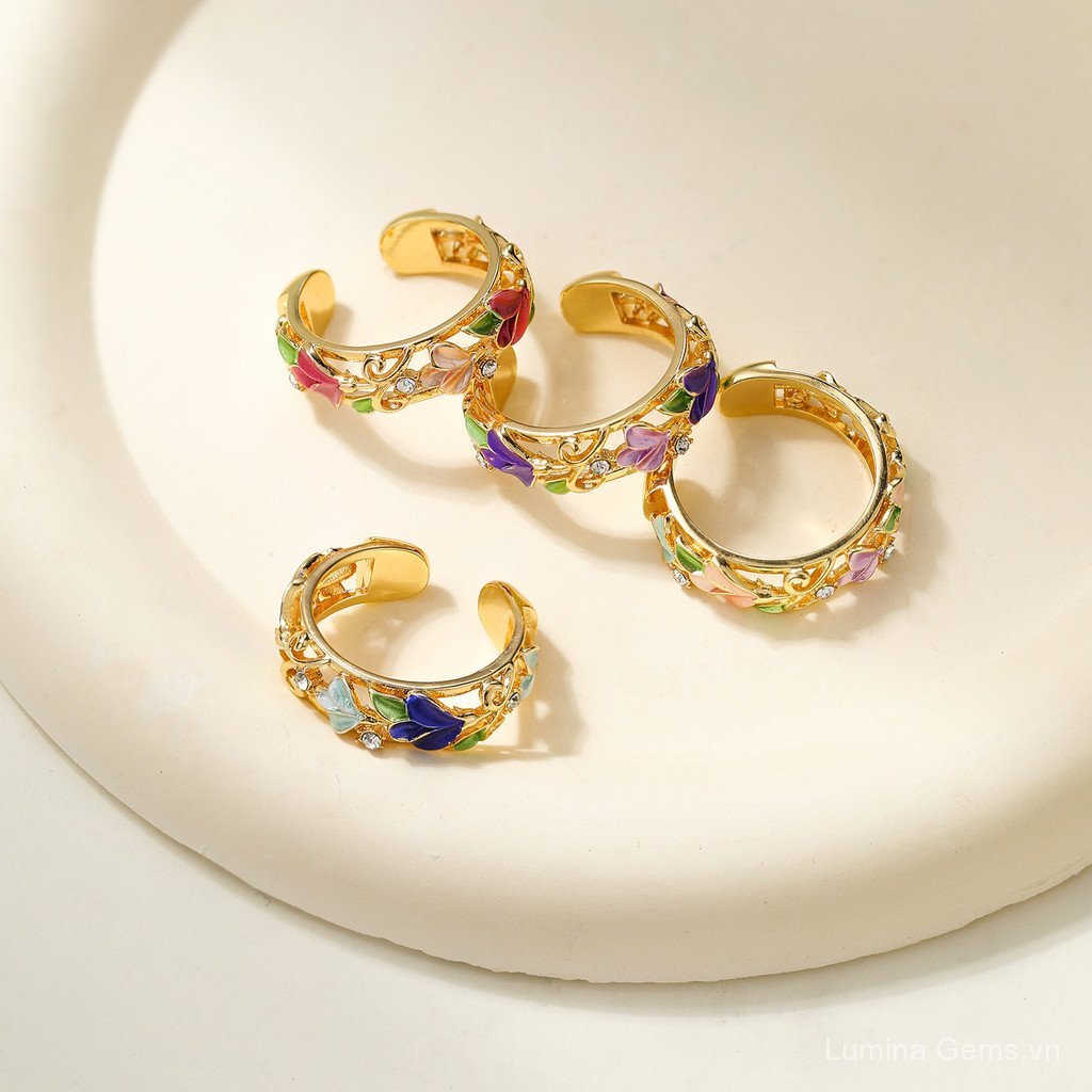 Cloisonne Thủ Công Rỗng Khắc Nghệ Thuật Nhẫn Bán Chạy Mới Phong Cách Trung Hoa Phong Cách Trung Hoa Quốc Quốc Gia Hợp Thời Trang Men Màu Tranh Nhẫn