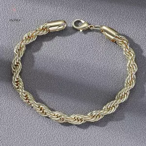 HNKMP Hip Hop Thép không gỉ Xoắn Dây Xích Nam Vòng Tay Retro Màu Vàng Vòng Tay Thời Trang Hợp Thời Trang Phụ Kiện Trang Sức.