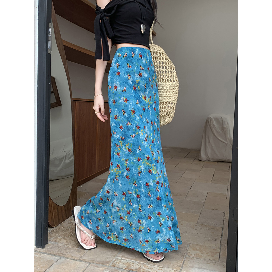 SUXI Váy chữ A dáng rộng thông thường in hoa mềm dành cho nữ mùa hè mới 260504