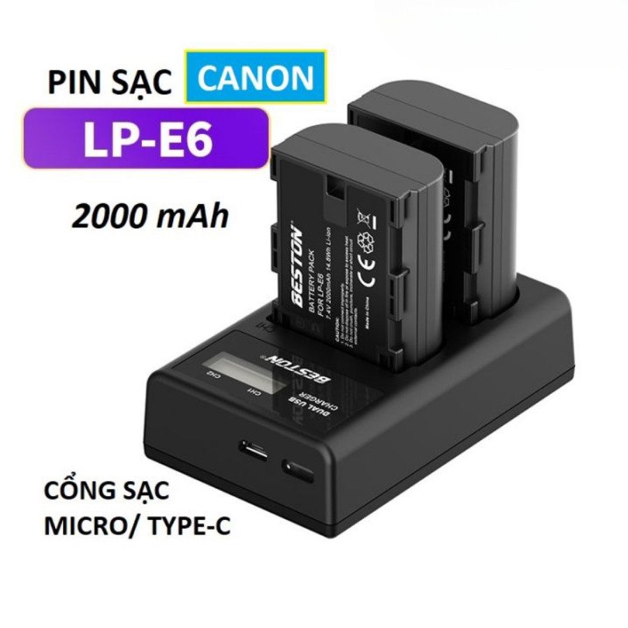 Pin máy ảnh và sạc pin máy ảnh Beston LP-E6 dùng cho máy ảnh CANON R5C RA R5 R65D II 5D III 60D 70D 7D 80D 5D4