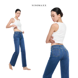 Quần Jean Nữ Ninomaxx Ống Loe Xanh Dương SOFTMOTION HYBRID DENIM Chất Vải Mềm Rũ Co Giãn Nhẹ 2510031