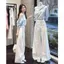 Quần áo nữ cỡ lớn Phong cách Hàn Quốc Mặc trọn bộ Thiết kế đi lại Cảm giác xiên Vai Áo sơ mi màu xanh Quần ống rộng Bộ hai mảnh