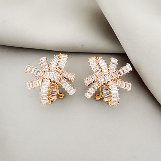 Phong Cách Pháp Zircon Nơ Bông Tai Thích Hợp Ánh Sáng Tinh Tế Sang Trọng Cao Cấp Khóa Tai Siêu Nhấp Nháy Công Nghiệp Nặng Bông Tai Quấn 26..OFNG
