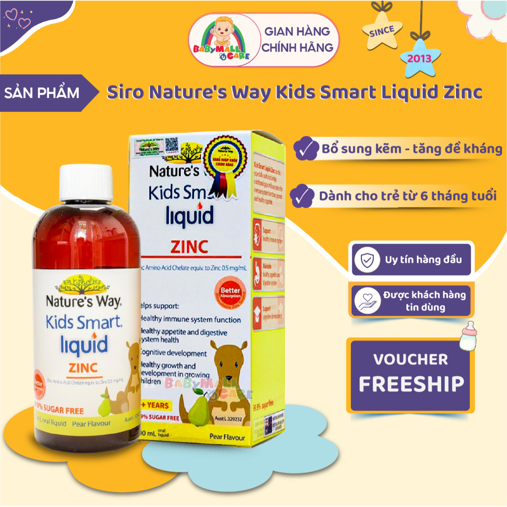 Siro Bổ Sung Kẽm Nature's Way Kids Smart Liquid Zinc Hỗ Trợ Đề Kháng Cho Bé 100ml | Babymall & Care