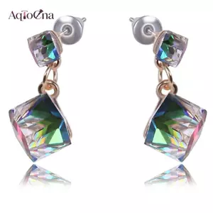 AqToCna Pha Lê Kim Cương Giả Bông Tai Zircon Bông Tai Nữ Cưới Cô Dâu Trang Sức AqToCna