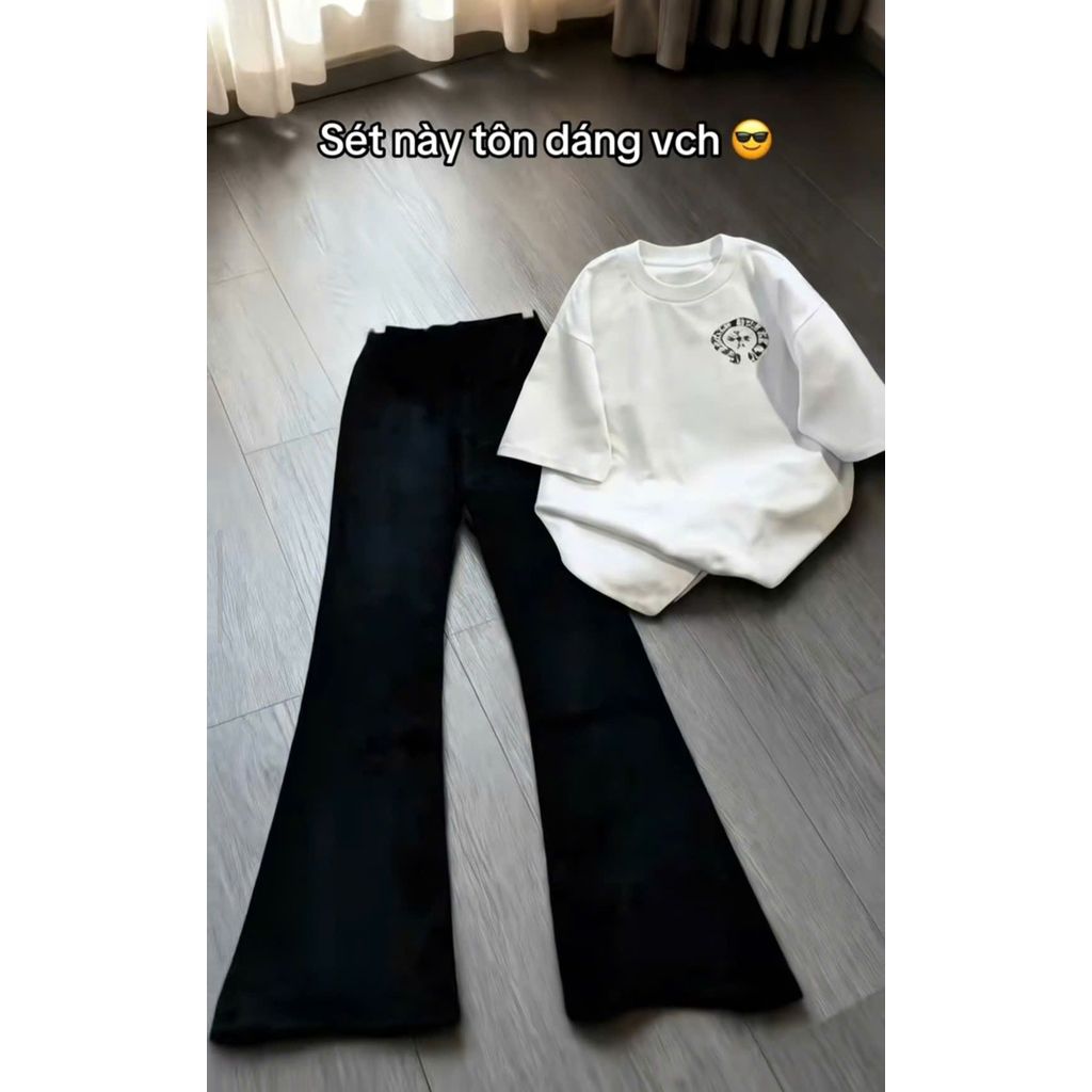 [ MỞ BÁN  ] Bộ quần ống loe dài + và áo phông unisex lá cờ mỹ phongn cách ullzang -chang3158
