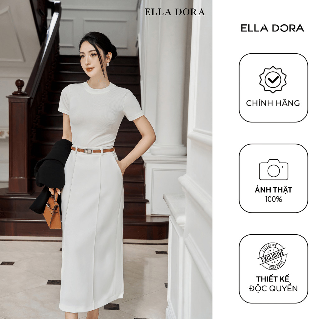 Áo thun nữ ELLA DORA tay ngắn form ôm gọn tôn dáng thanh lịch sang trọng màu TRẮNG [AT04]