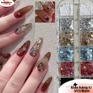 NORDICLIFE Polka Dot Long lanh Trang trí móng tay nghệ thuật Phụ kiện móng tay lấp lánh 12 lưới DIY Đồ trang trí móng tay lấp lánh đầy màu sắc tối giản sáng tạo Salon làm móng