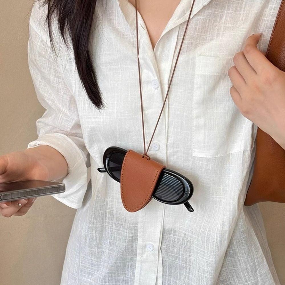 [Demo3] Mặt dây chuyền túi đựng kính mắt, Kẹp kính râm dây treo lưu trữ đa chức năng, Kẹp kính da đơn giản bền bỉ