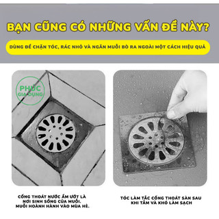 Bộ 50 Miếng Dán Thoát Sàn Chống Tắc Cống Thông Minh - Lưới Lọc Cặn Bẩn Nhà Vệ Sinh Chặn Côn Trùng Siêu Dính 10x10cm