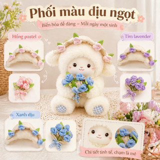 Búp bê cừu bông 30cm ôm hoa hồng – Chất liệu cao cấp an toàn, mềm mại, Quà lãng mạn cho người yêu, sinh nhật