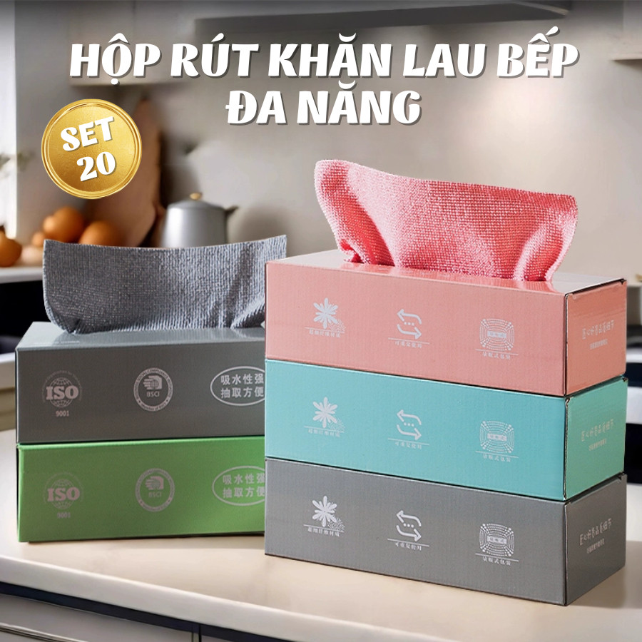 Hộp 20 Khăn Lau Đa Năng HomeMate, Khăn Lau Bếp Siêu Thấm Hút Tái Sử Dụng Không Rụng Lông