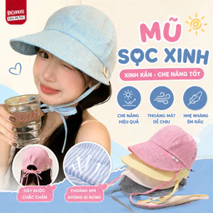 Mũ Bucket Nữ HomeMate Kẻ Sọc Pastel Có Dây Buộc, Nón Tai Bèo Phong Cách Hàn Quốc Chống Nắng Mùa Hè