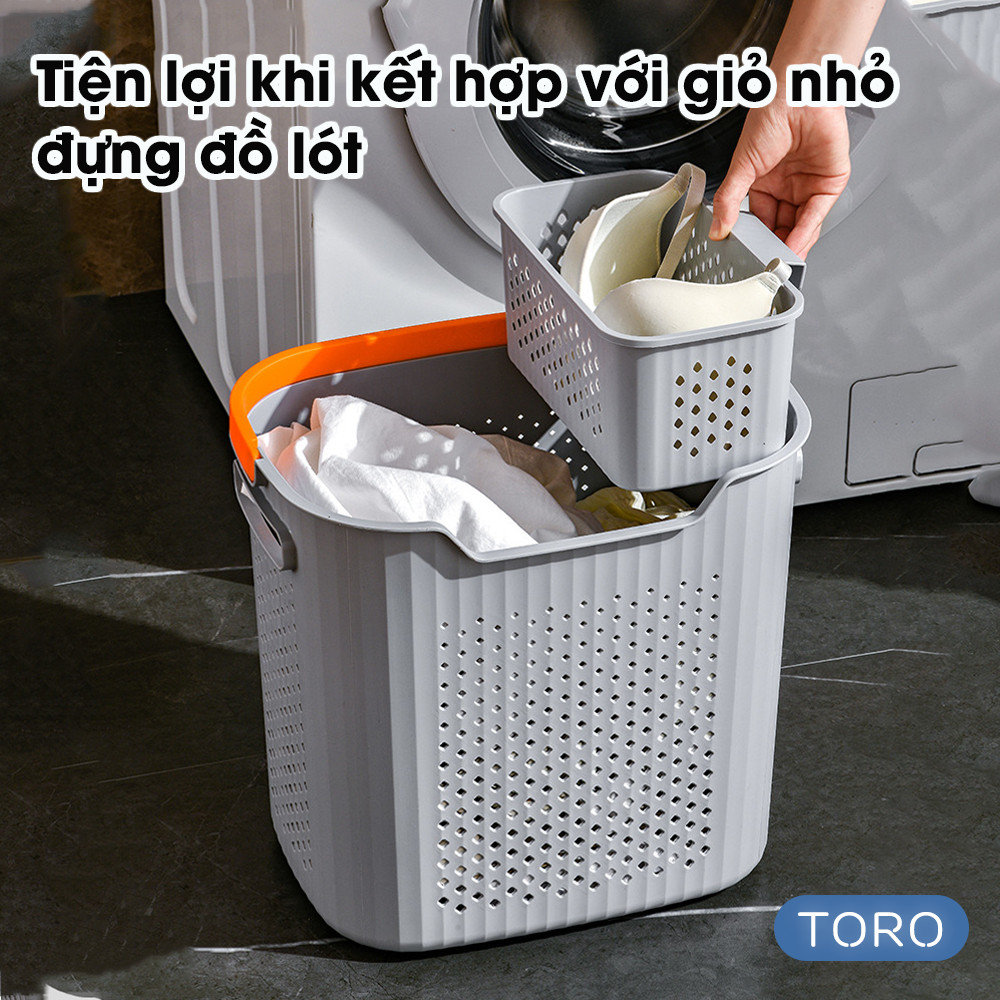 Giỏ Đựng Quần Áo HomeMate Kèm Ngăn Đựng Đồ Lót, Giỏ Nhựa PP Quai Xách Hiện Đại Cho Nhà Tắm