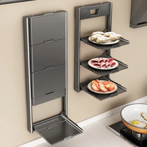 Bếp Hút Cốc Chuẩn Bị Giá Có Thể Gập Lại Nhiều Lớp Bên Đĩa Đĩa Hộ Gia Đình Treo Tường Đa Năng Lưu Trữ Giá Chuẩn Bị B5O2