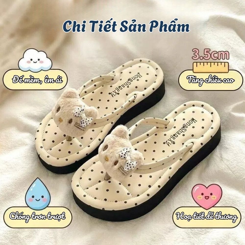 Dép Xỏ Ngón Nữ HomeMate Họa Tiết Kitty Dễ Thương, Đế Cao 3.5cm Chống Trượt Đi Biển Êm Chân